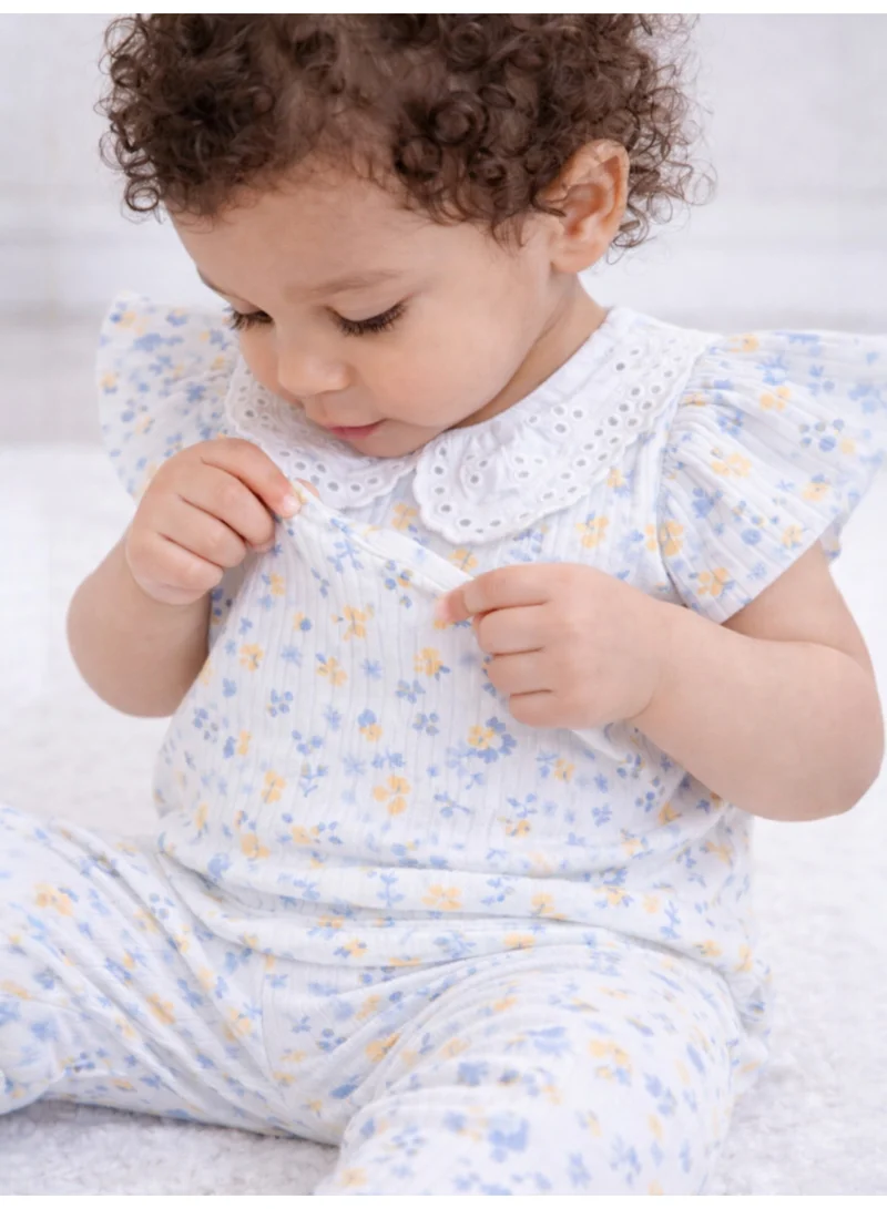 Victor And Jane  Infant Girls 2-Pack Drop Needle T-Shirts & 2-Pack Drop Needle Leggings Set (Floral Print & Blue Stripe) for Women | Best Price UAE